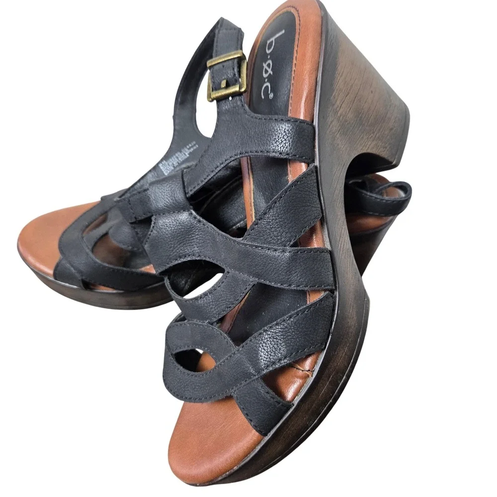 BOC Born Concepts Leather like Strappy Platform Wedge Sandals Slingback Womens 8